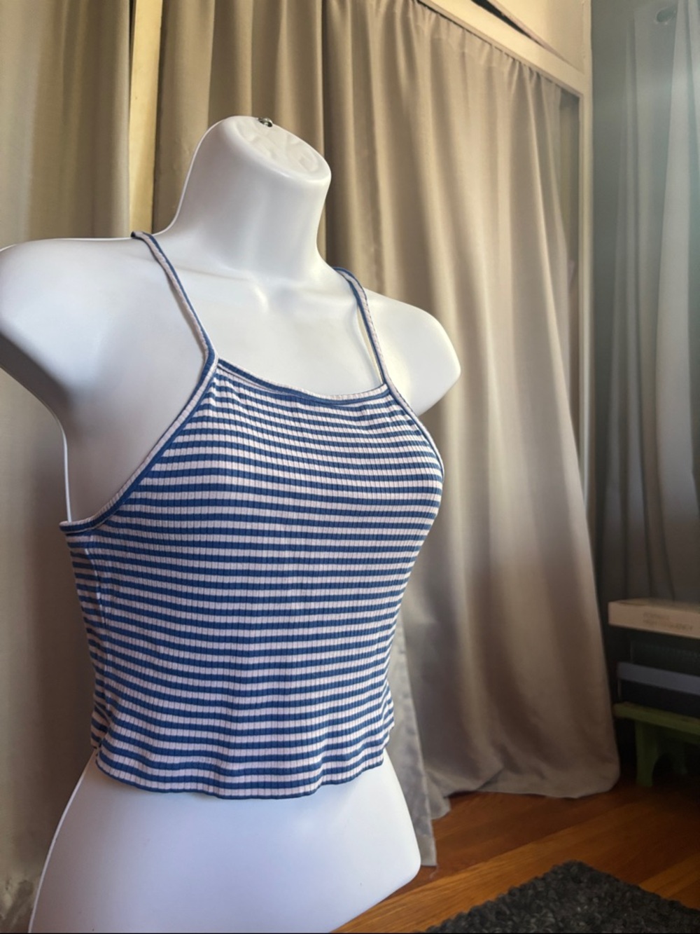 Forever 21 Blue and White Striped Ribbed Cami